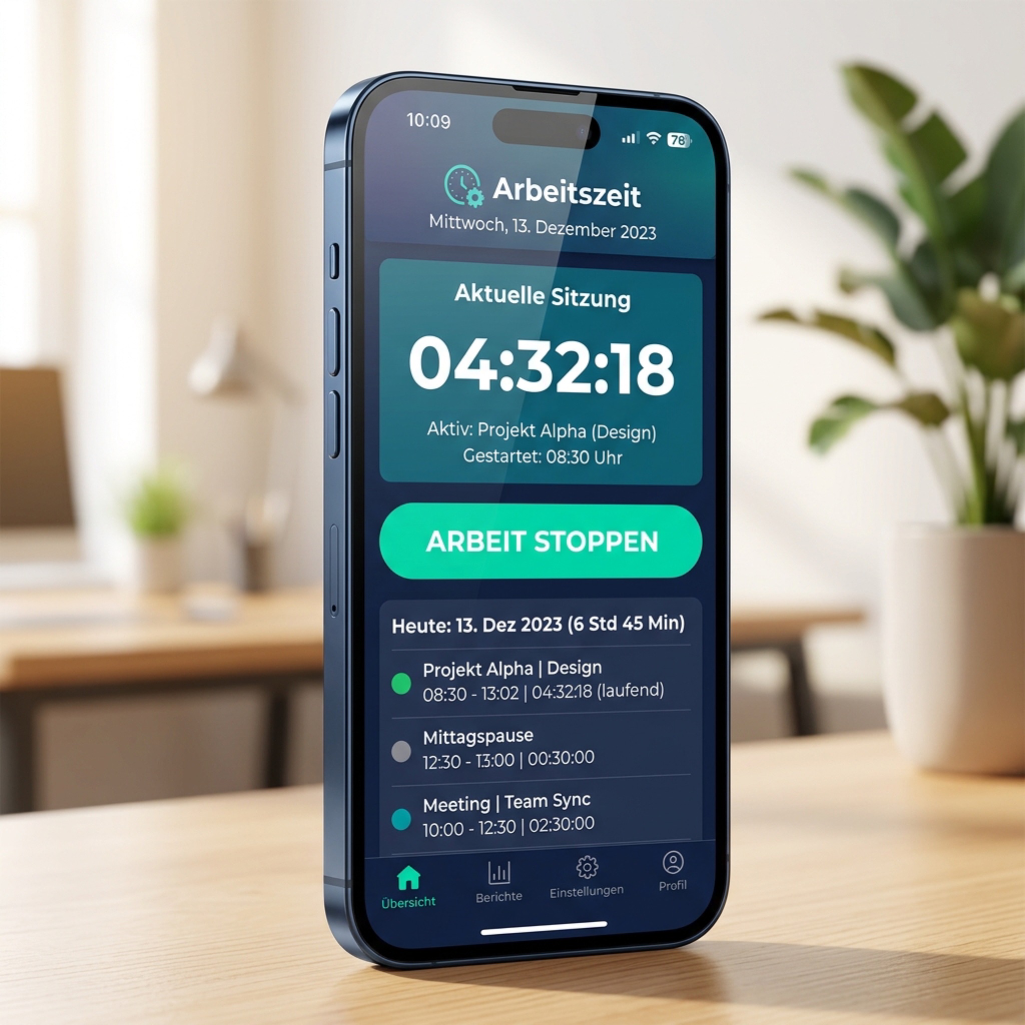 Arbeitszeit App Logging Screen