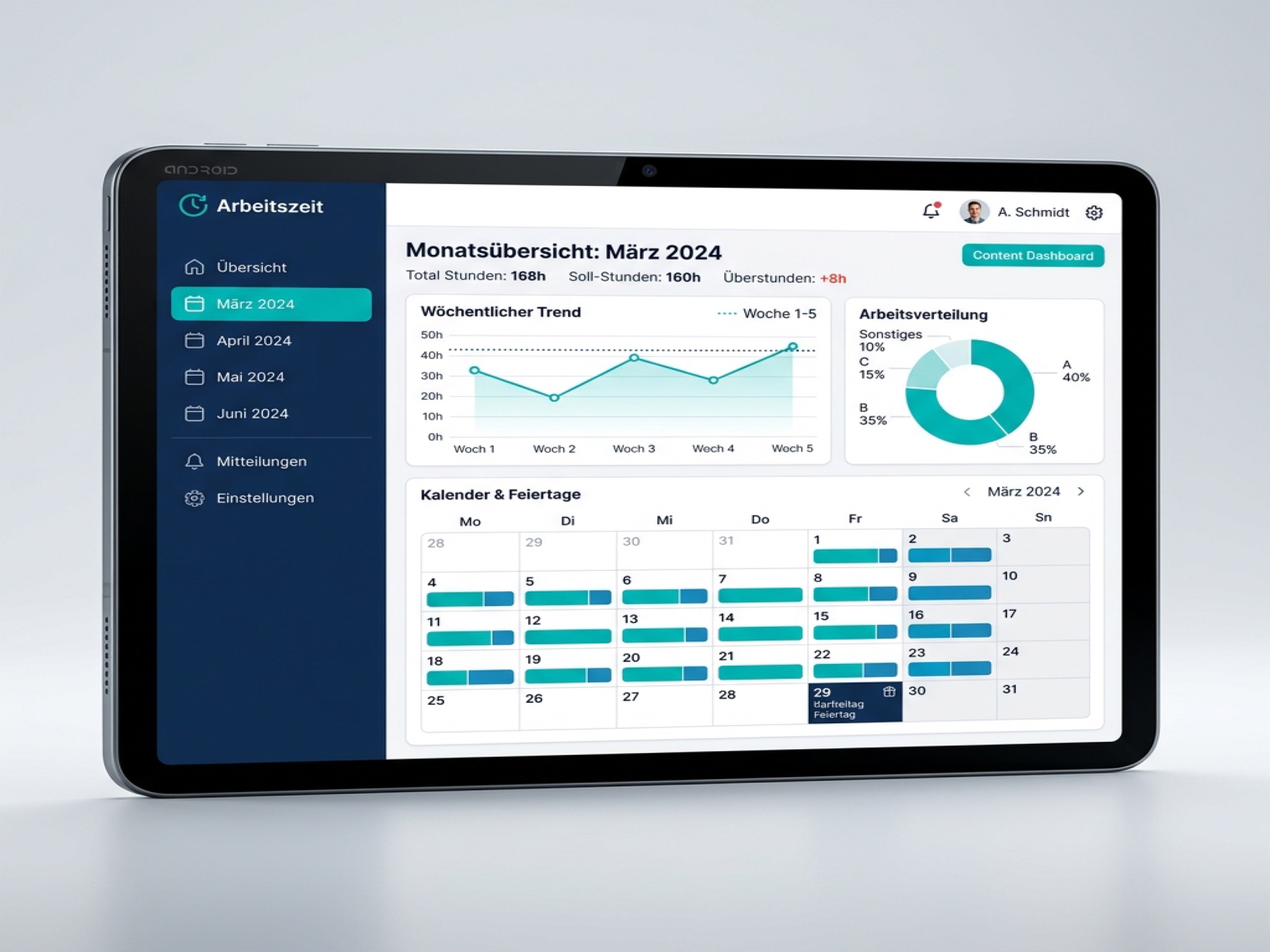 Arbeitszeit 10-inch Tablet Screen 1