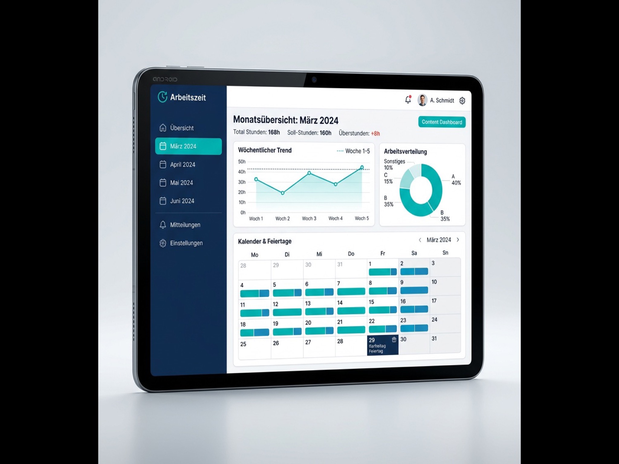 Arbeitszeit 10-inch Tablet Screen 2
