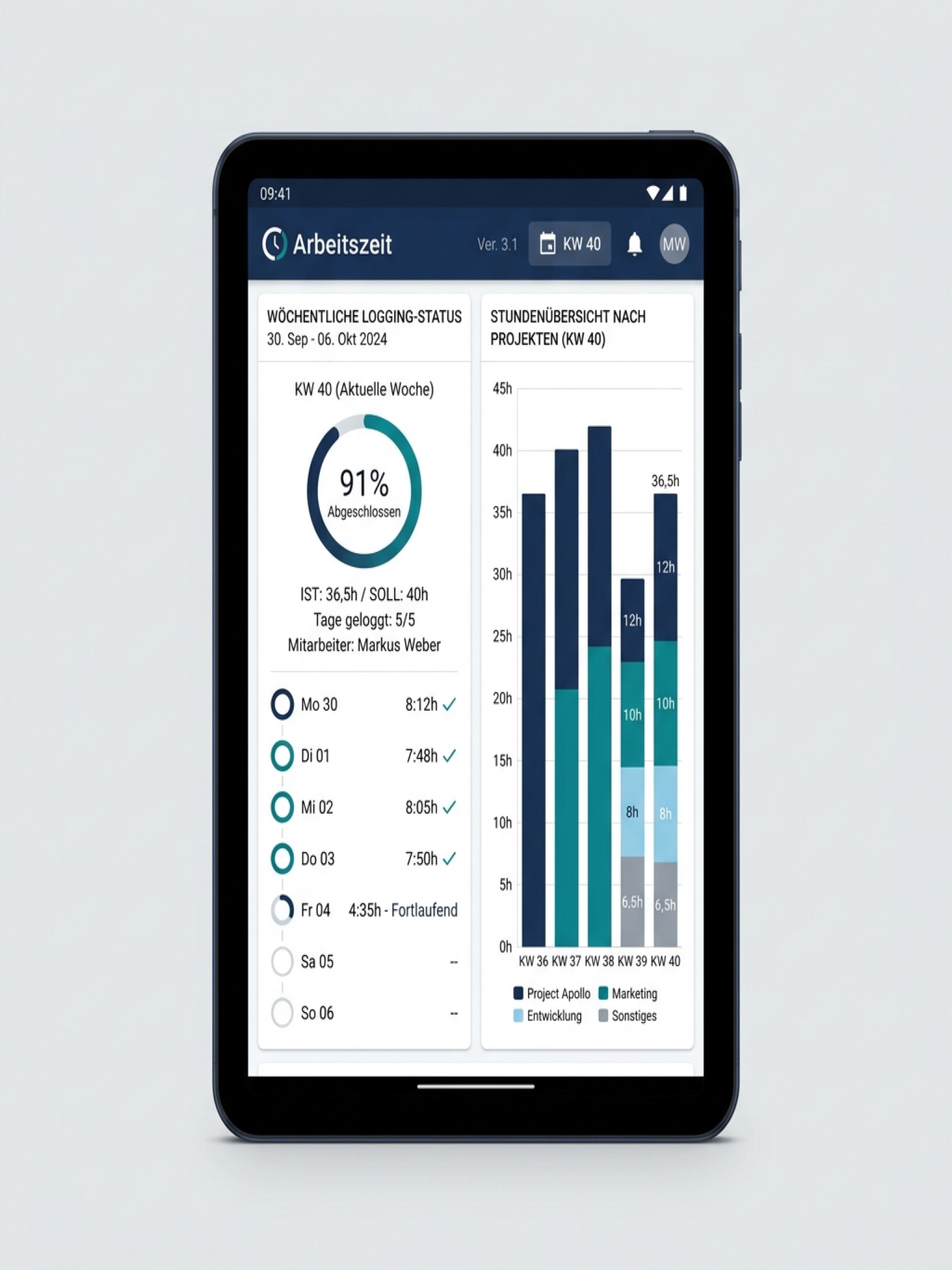 Arbeitszeit 7-inch Tablet Screen 1