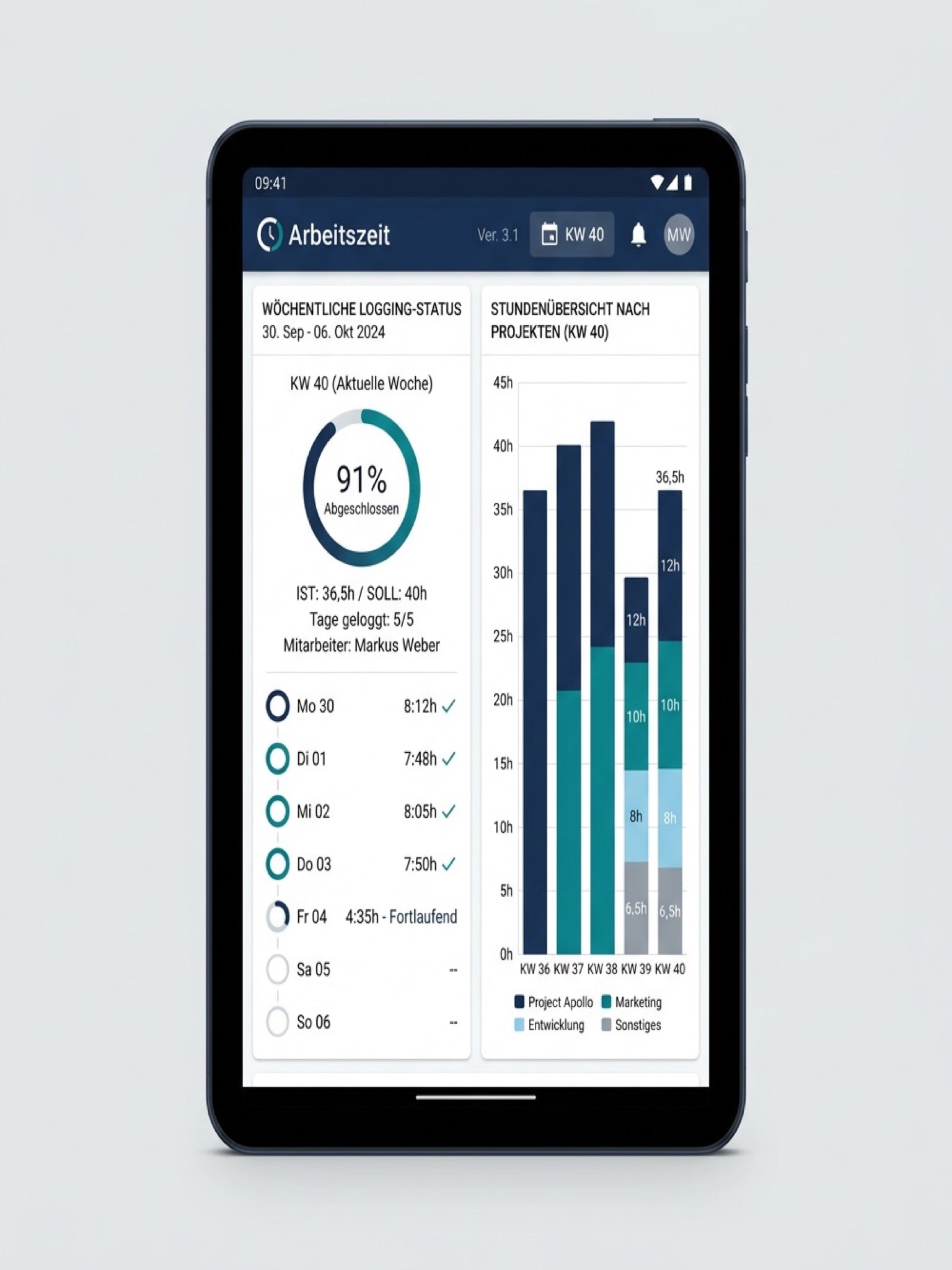 Arbeitszeit 7-inch Tablet Screen 2